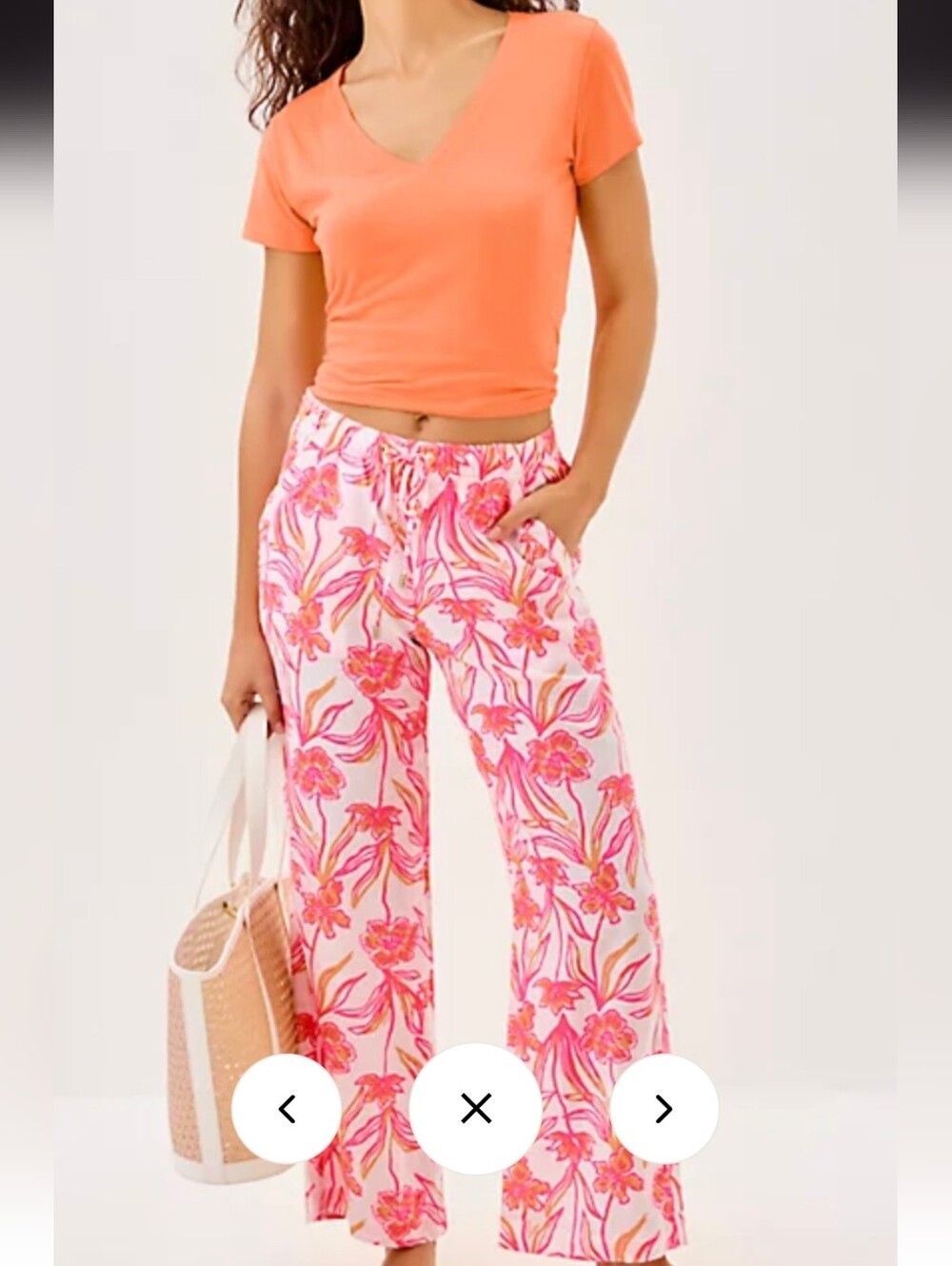 Brawley Lagoon Linen Crop Pant In Lovely Long Stems Print